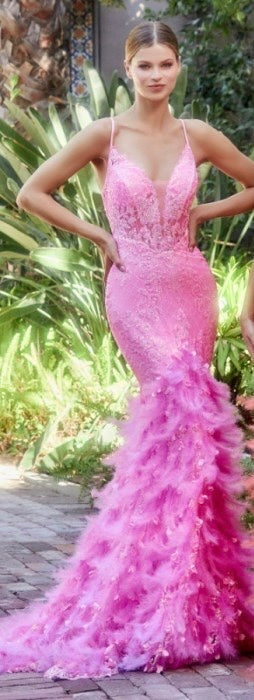 Feather Mermaid Gown-Hot Pink