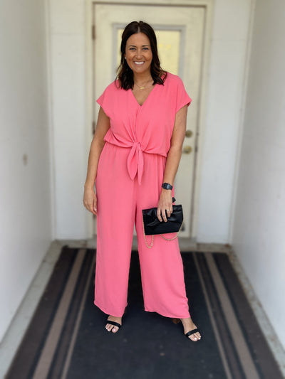 Queen's Only Jumpsuit(Curvy)-Coral