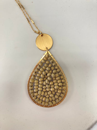 wood wired teardrop necklace
